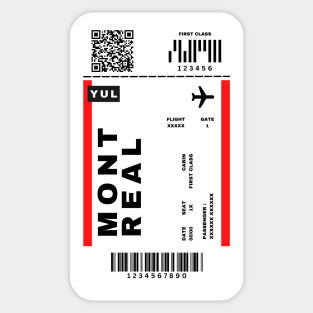 Montreal Boarding Pass Québec Canada YUL Destination Ticket Sticker